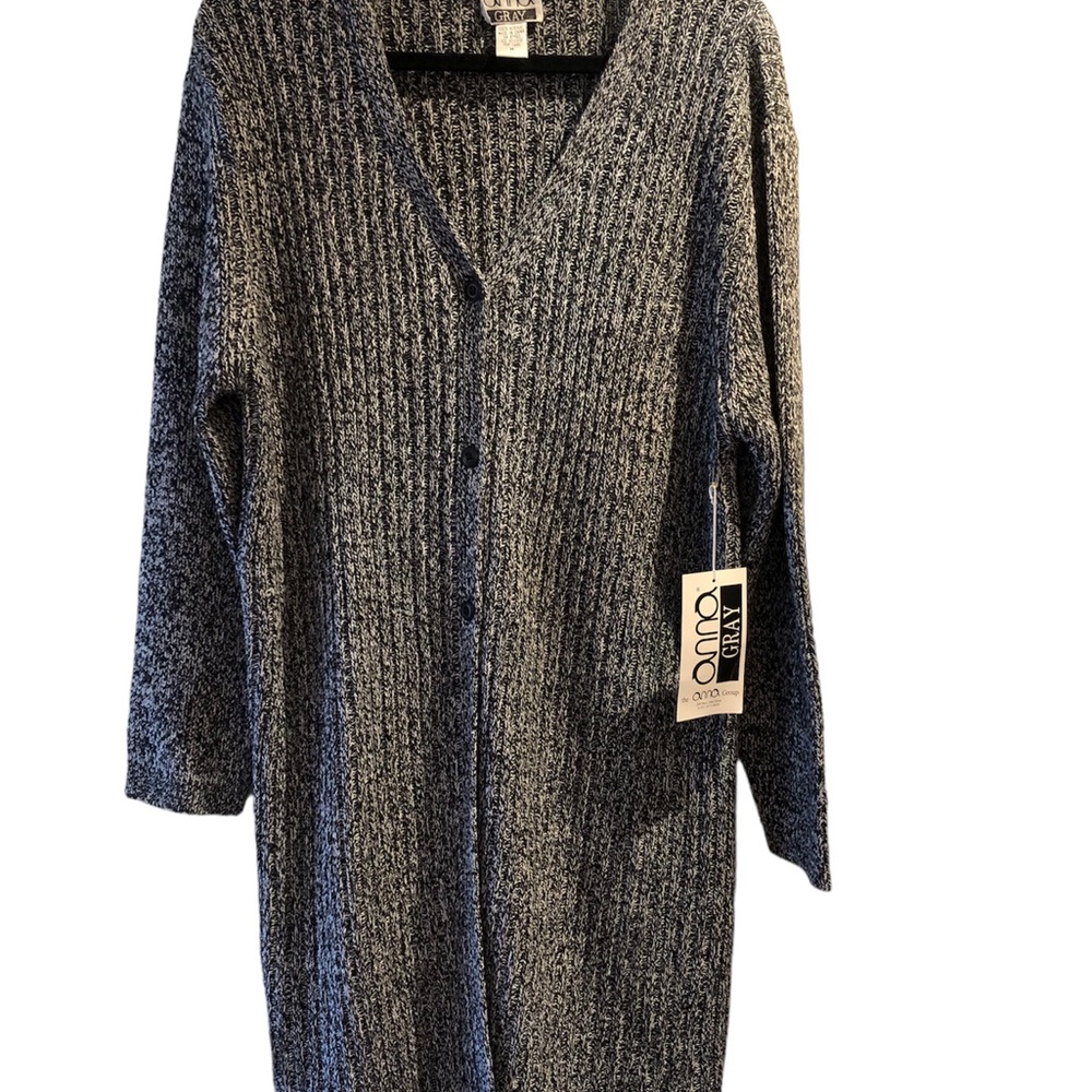 Anna Gray Long Cardigan Sweater  Womens Medium Button Front Black White